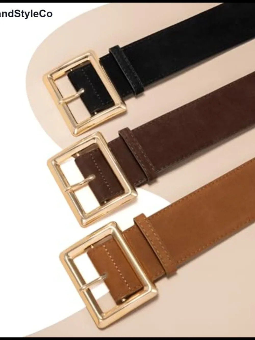 Women's Wide Chunky Faux Suede Belt with Gold Square Buckle For Dresses Skirts